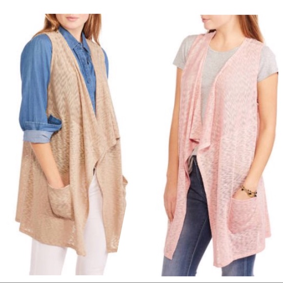 NEW•M-1X•Carrie Cascading Vest w/ Pockets Crochet Back Detail - Picture 1 of 8